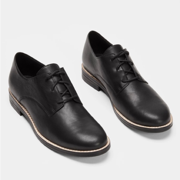 Eileen Fisher Oxford | Milo Black Leather Lace Up Shoe Size 7 - Picture 1 of 6